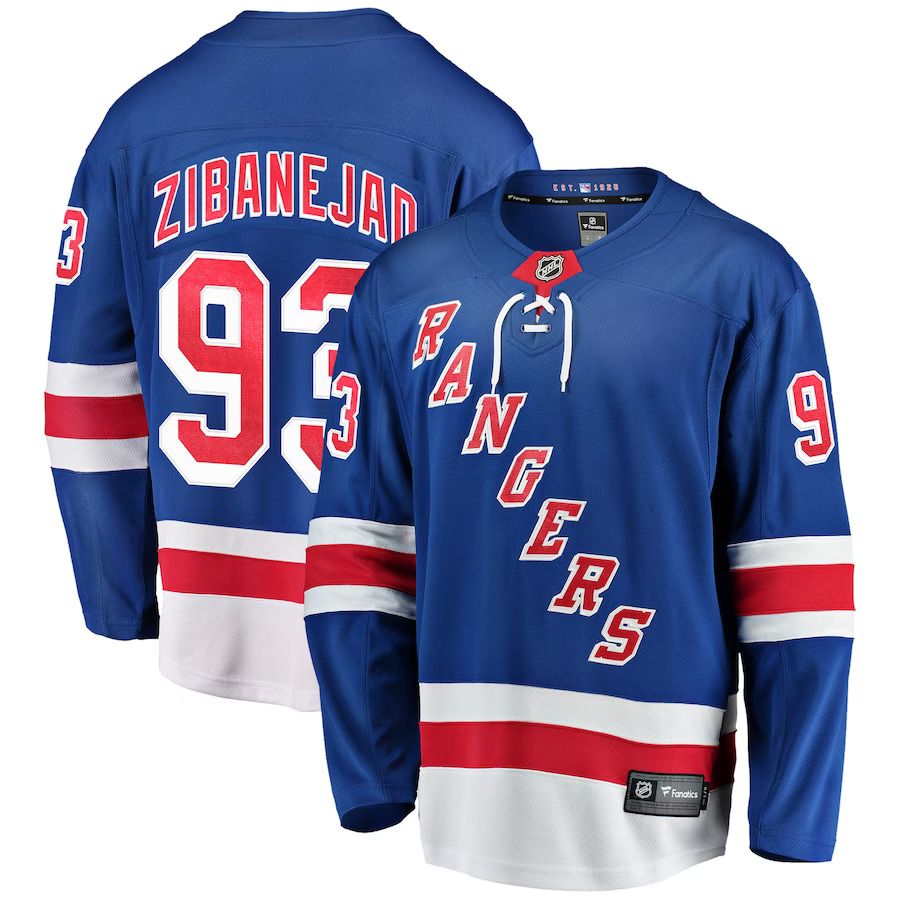 Men New York Rangers #93 Mika Zibanejad Fanatics Branded Blue Home Breakaway Player Game NHL Jersey